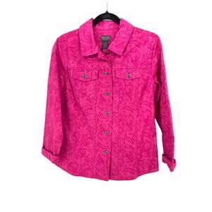 Additions By Chicos Jacket Womens 1 US Medium Hot Pink Jacquard Long Sleeve